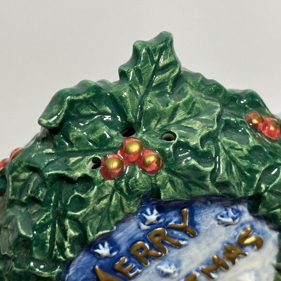Santa Wreath Salt Pepper Shakers By Fitz And Floyd Omnibus Christmas Decor - Picture 7 of 12